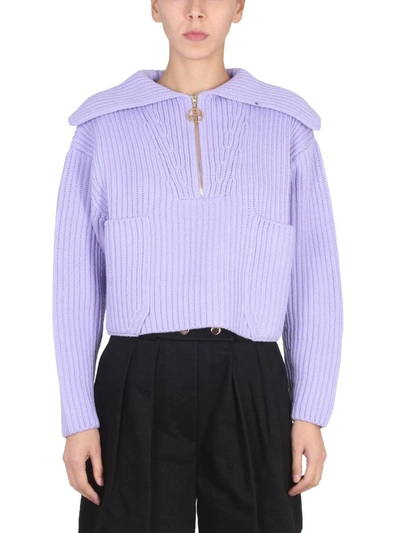 Shop Patou Ribbed Wool Sweater In Purple