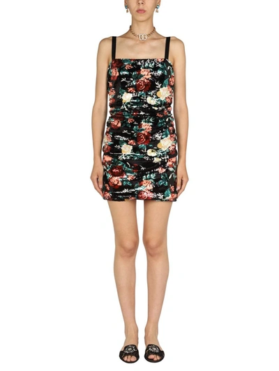 Shop Dolce & Gabbana Rose Embroidery Short Dress In Multicolor