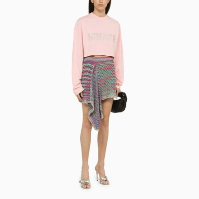 Shop Rotate Birger Christensen Cropped T-shirt With Crystals In Pink