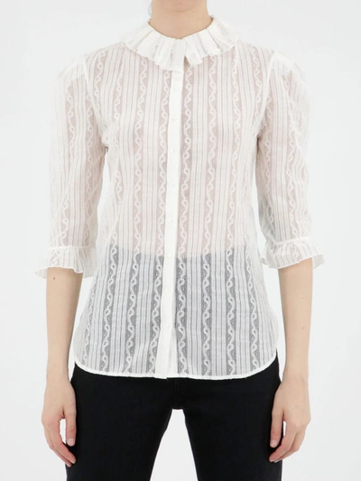Shop Saint Laurent Ruffled Blouse In Lace In White