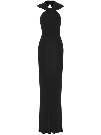 Shop Saint Laurent Halter Neck Jersey Long Dress In Black