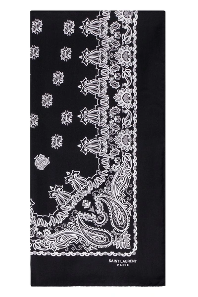 Shop Saint Laurent Printed Silk Scarf In Black
