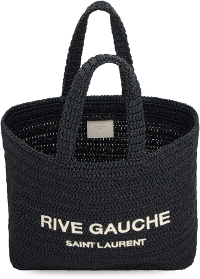 Shop Saint Laurent Rive Gauche Raffia Tote Bag In Black