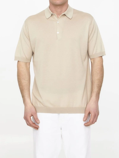 Shop John Smedley Sand Cotton Polo Shirt In <p>short-sleeved Polo Shirt In Soft Sand-colored Cotton. It Features Classic Collar, Front Buttoned 