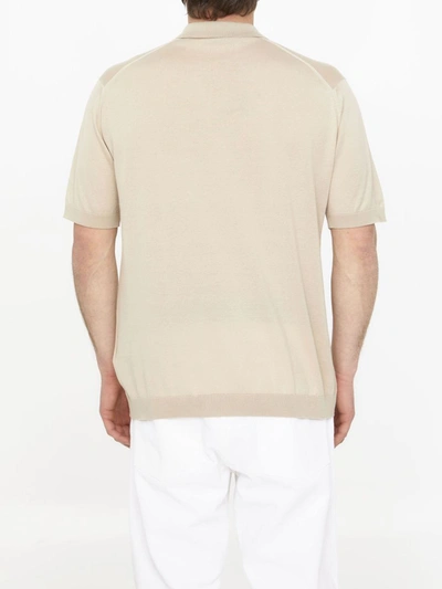 Shop John Smedley Sand Cotton Polo Shirt In <p>short-sleeved Polo Shirt In Soft Sand-colored Cotton. It Features Classic Collar, Front Buttoned 