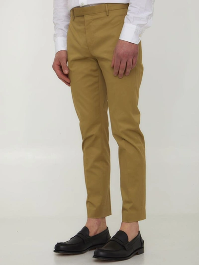Shop Pt Torino Sand Gabardine Trousers In <p>straight-leg Trousers In Sand-colored Cotton Gabardine. It Features Zip, Button And Hook-and-eye 