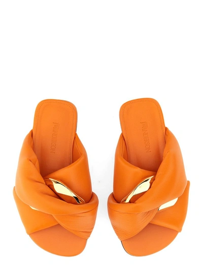 Jw Anderson J.w. Anderson Orange Leather Chain Twist Slides In Orange