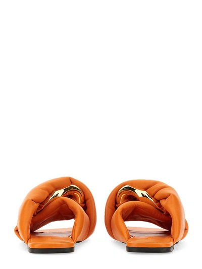 Jw Anderson J.w. Anderson Orange Leather Chain Twist Slides In Orange