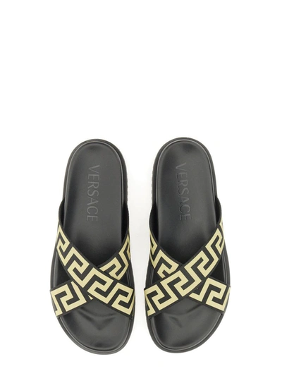 Shop Versace Sandal Slide Greca In Black