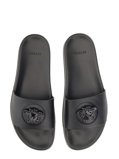 Shop Versace Sandal Slide La Medusa In Black