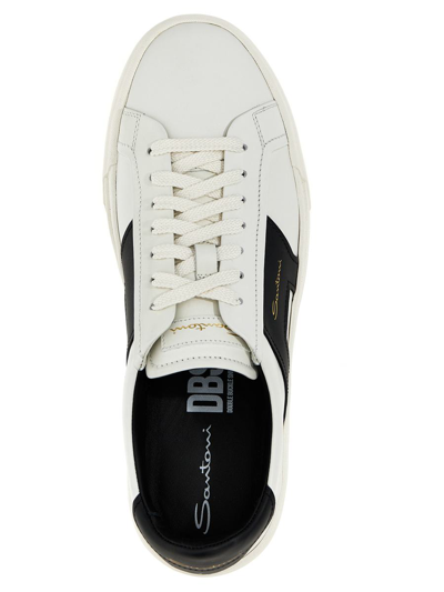 Shop Santoni Logo Leather Sneakers In White/black