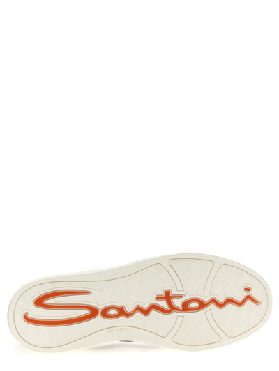 Shop Santoni Logo Leather Sneakers In White/black