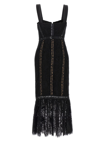Shop Self-portrait Black Cord Lace Insert Midi Dress
