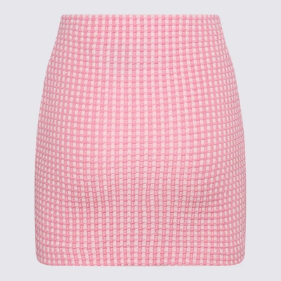 Shop Self-portrait Light Pink Skirt In <p>light Pink Mini Skirt From  Featuring White, Knitted Construction, Check Pattern, Se
