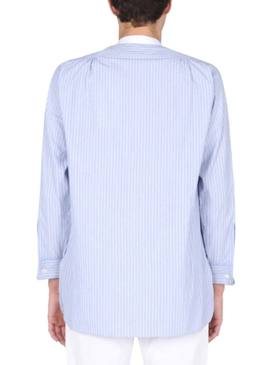 Shop Maison Margiela Shirt With Embroidered Logo In Blue