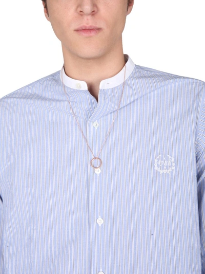 Shop Maison Margiela Shirt With Embroidered Logo In Blue