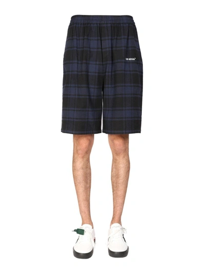 Shop Off-white Shorts With Front Logo Print In Blue