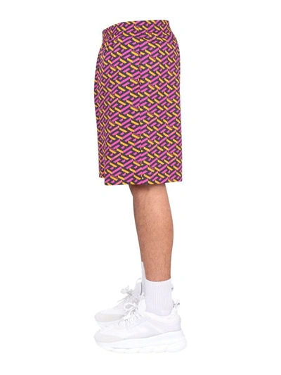 Shop Versace Shorts With La Greca Print In Multicolor