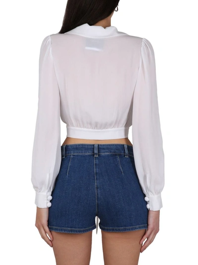 Shop Moschino Silk Cropped Blouse In White