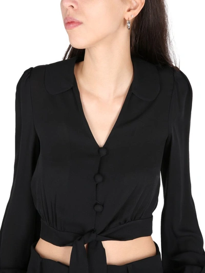 Shop Moschino Silk Cropped Blouse In Black