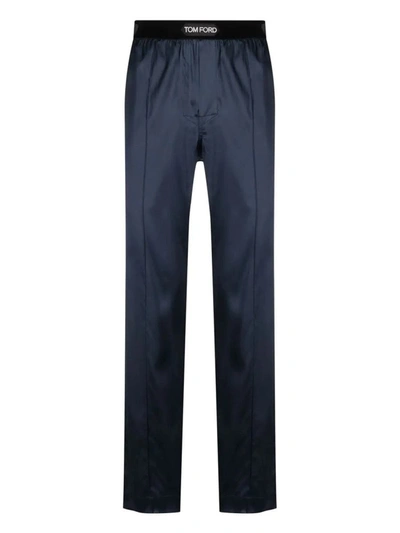 Shop Tom Ford Silk Pajamas Trousers In Blue