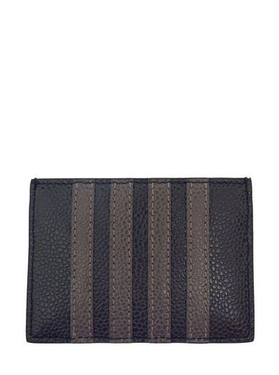 Shop Thom Browne Single Card Holder W/ 4 Bar Applique Stripe In Pebble Grain Leather In Blu