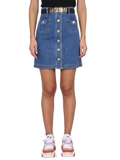 Shop Moschino Skirt In Jeans In Blue