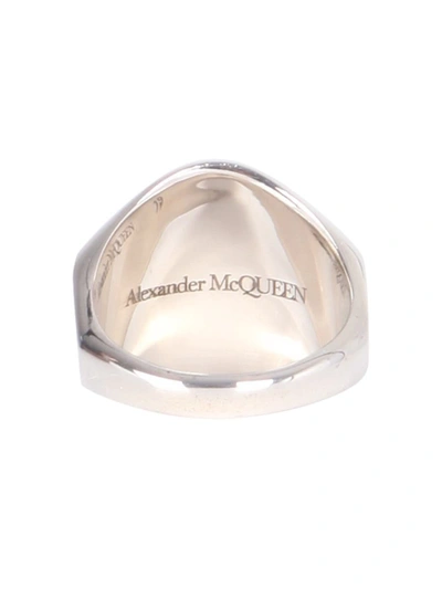 Shop Alexander Mcqueen Skull Tag Ring In Silver