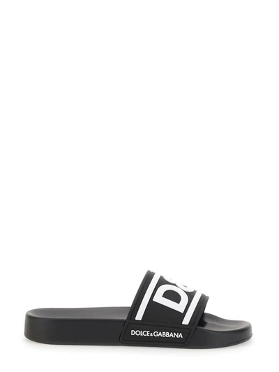 Shop Dolce & Gabbana Slide Sandal With Logo In Black