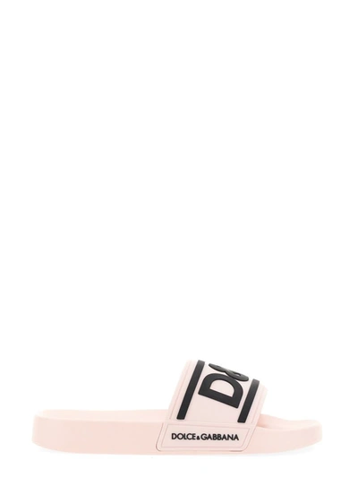Shop Dolce & Gabbana Slide Sandal With Logo In Pink