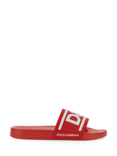 Shop Dolce & Gabbana Slide Sandal With Logo In Red