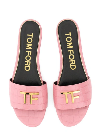 Shop Tom Ford Slide Sandal With Logo In Purple