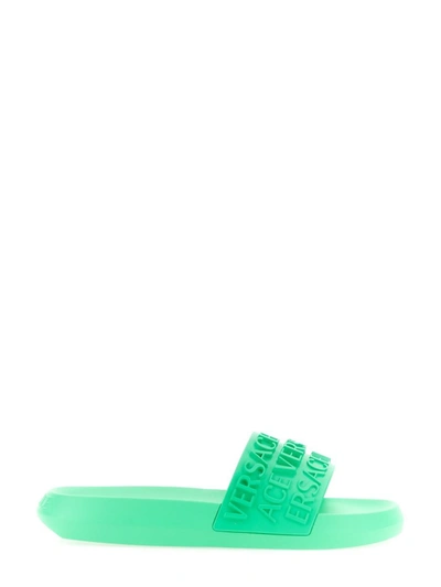 Shop Versace Slide Sandal With Logo In Green