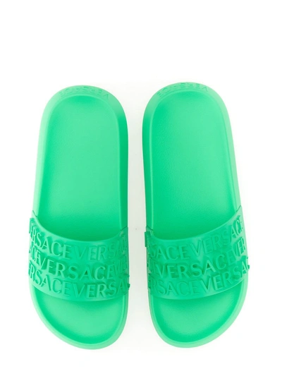 Shop Versace Slide Sandal With Logo In Green
