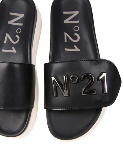 Shop N°21 Slide Sandals With Logo In Black
