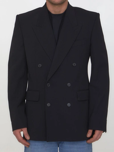 Shop Balenciaga Slim Fit Double-breasted Jacket In Black