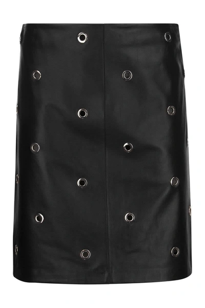 Shop Sportmax Flyth3 - Nappa Leather Flared Skirt In Black