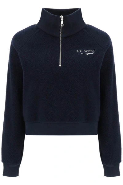 Shop Sporty And Rich Sporty Rich Quarter Zip Sherpa Fleece Sweatshirt In Blue