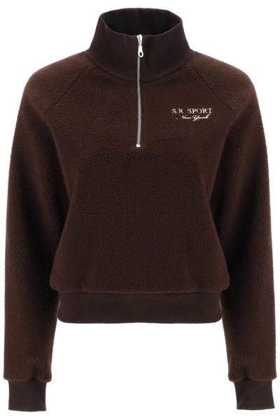 Shop Sporty And Rich Sporty Rich Quarter Zip Sherpa Fleece Sweatshirt In Brown