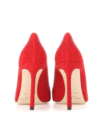 Shop Jimmy Choo Memento Romy 100 Embellished Suede Pumps In Red