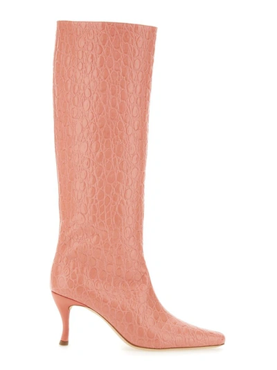 By Far Crocodile-effect Pointed-toe Boots In Pink