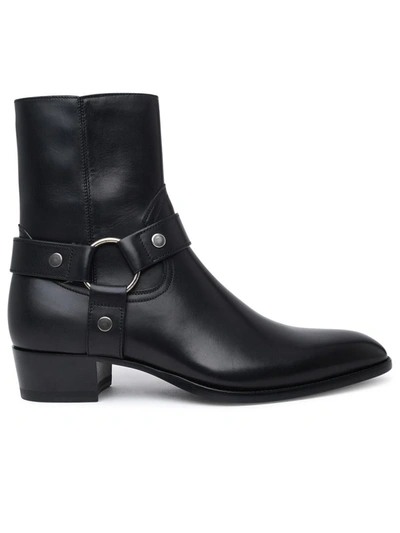 Shop Saint Laurent Black Leather Wyatt Boots