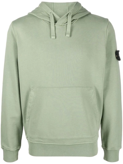 Shop Stone Island Logo Cotton Hoodie In Green