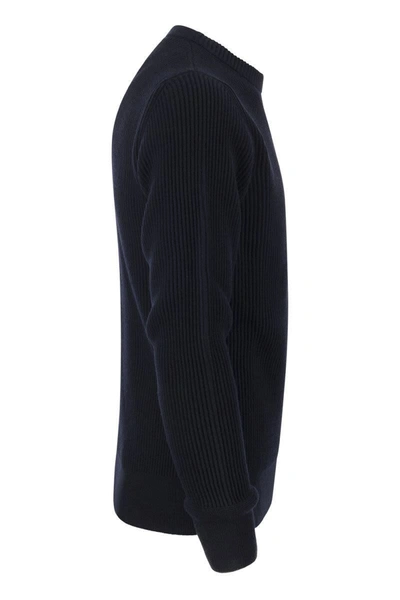 Shop Stone Island Ribbed Wool Sweater In Blue