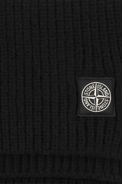 Shop Stone Island Wool Scarf With Badge In Black