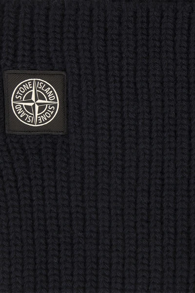 Shop Stone Island Wool Scarf With Badge In Navy
