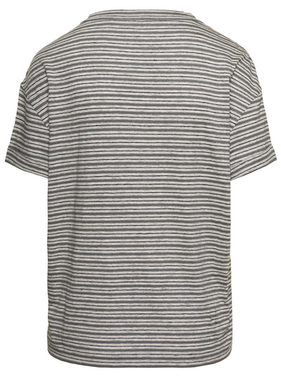 Shop Brunello Cucinelli Striped Short-sleeve T-shirt In Grey Linen Blend Woman