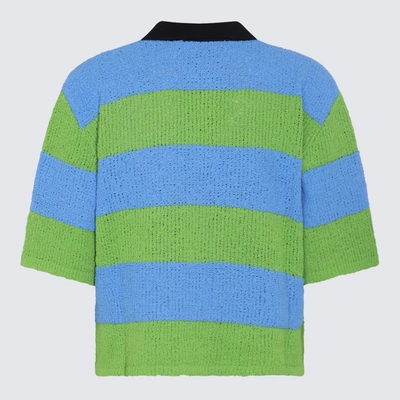Shop Sunnei Light Blue And Green Knitted Polo Shirt In 7713 Azure/green