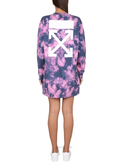 Off-white Crew Neck Tie-dye Sweatshirt Dress In Pink
