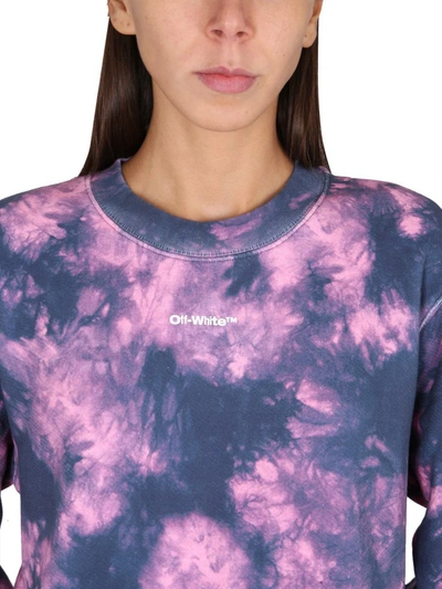 Off-white Crew Neck Tie-dye Sweatshirt Dress In Pink